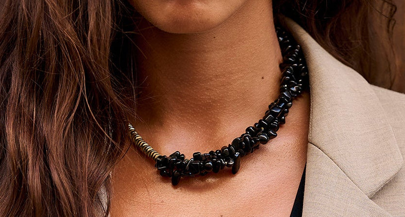 #3 Collier obsidienne noir et doré