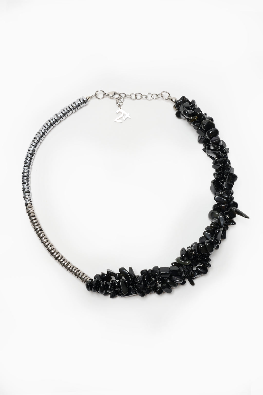 #9 Collier obsidienne noir et argent