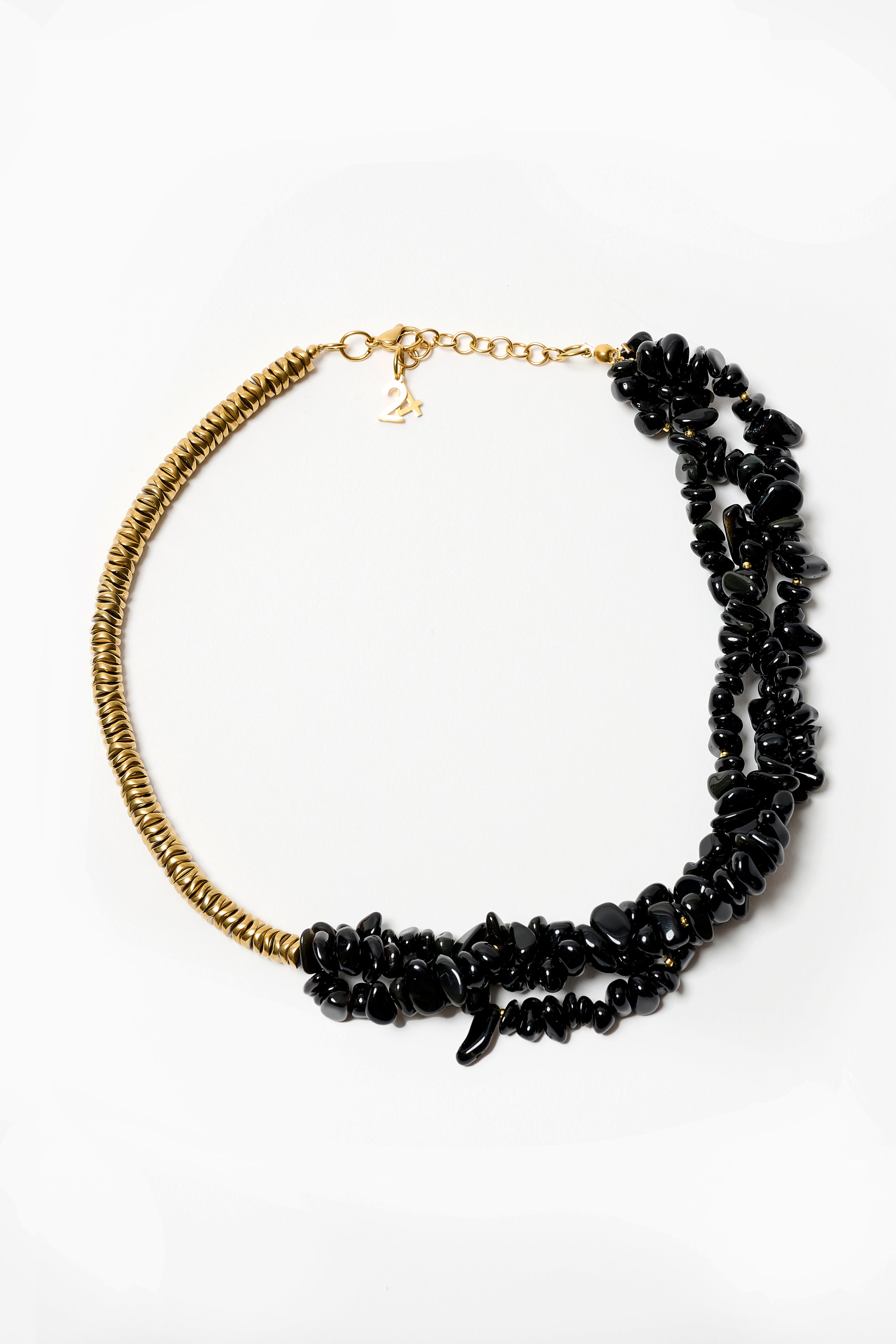 #3 Collier obsidienne noir et doré