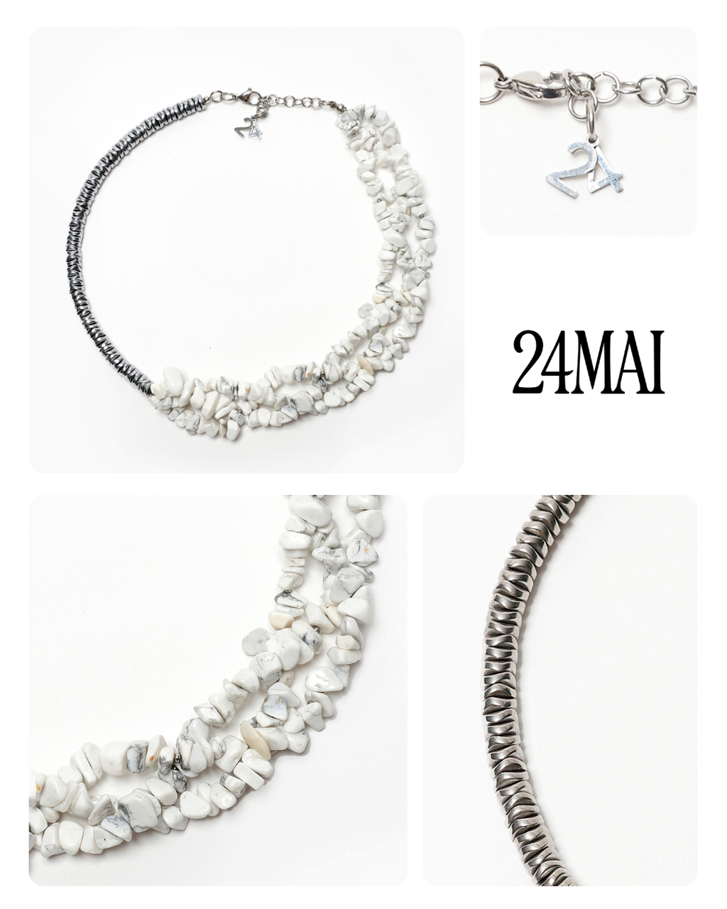 #11 Collier howlite blanc et argent