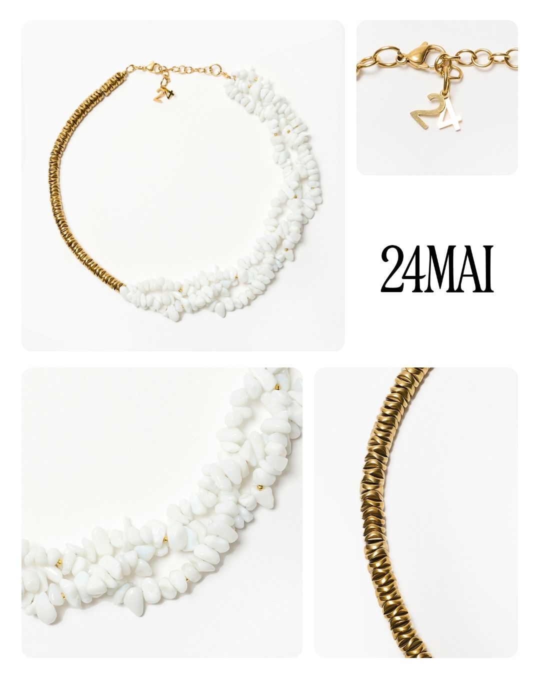 #1 Collier agathe blanc et doré