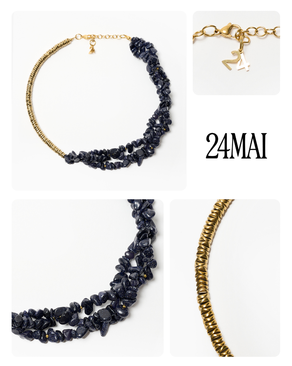 #7 Collier blue goldstone et doré