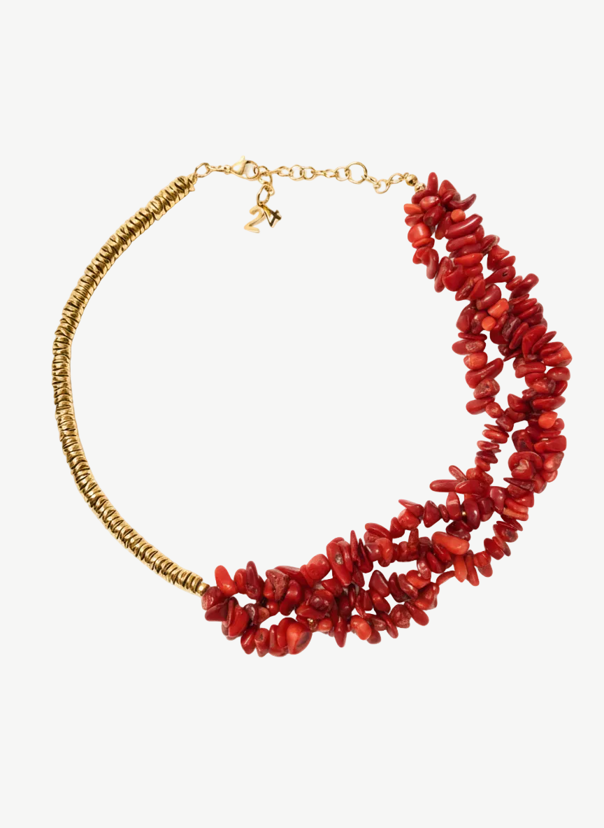 #8 Collier corail rouge et doré