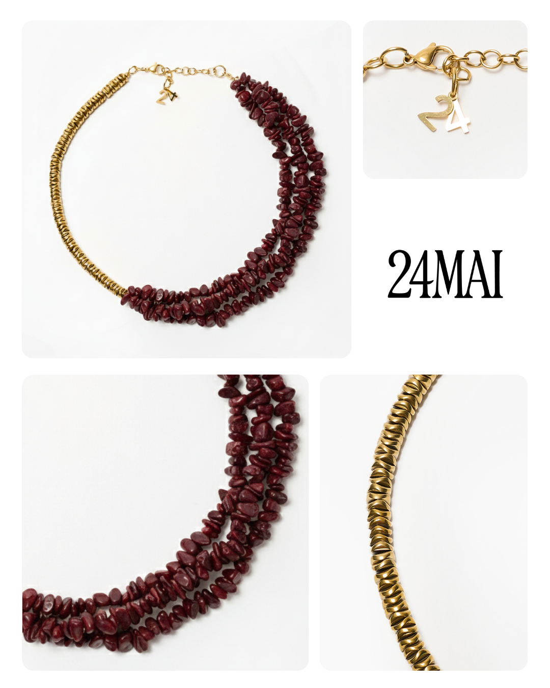 #6 Collier grenat et doré