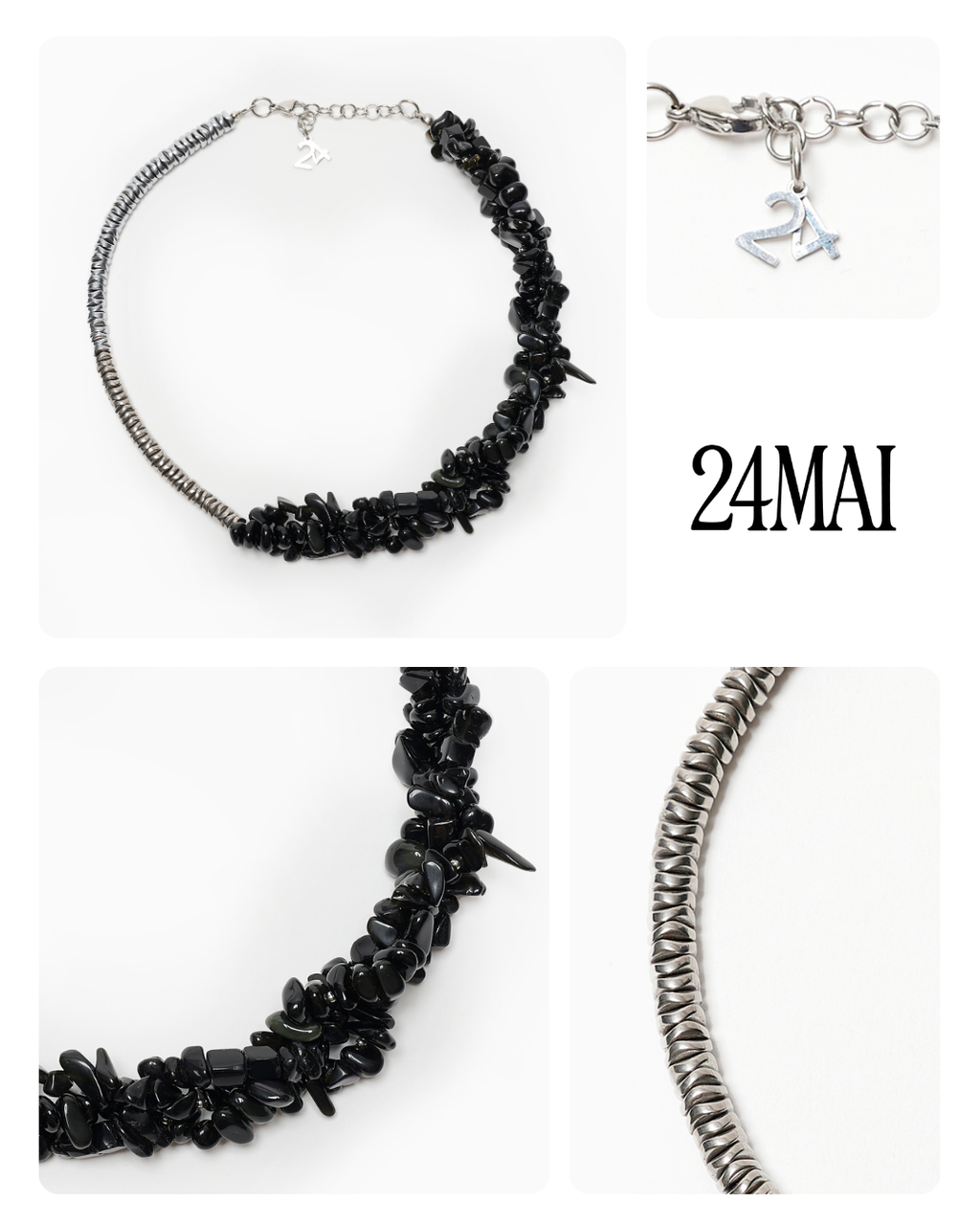 #9 Collier obsidienne noir et argent