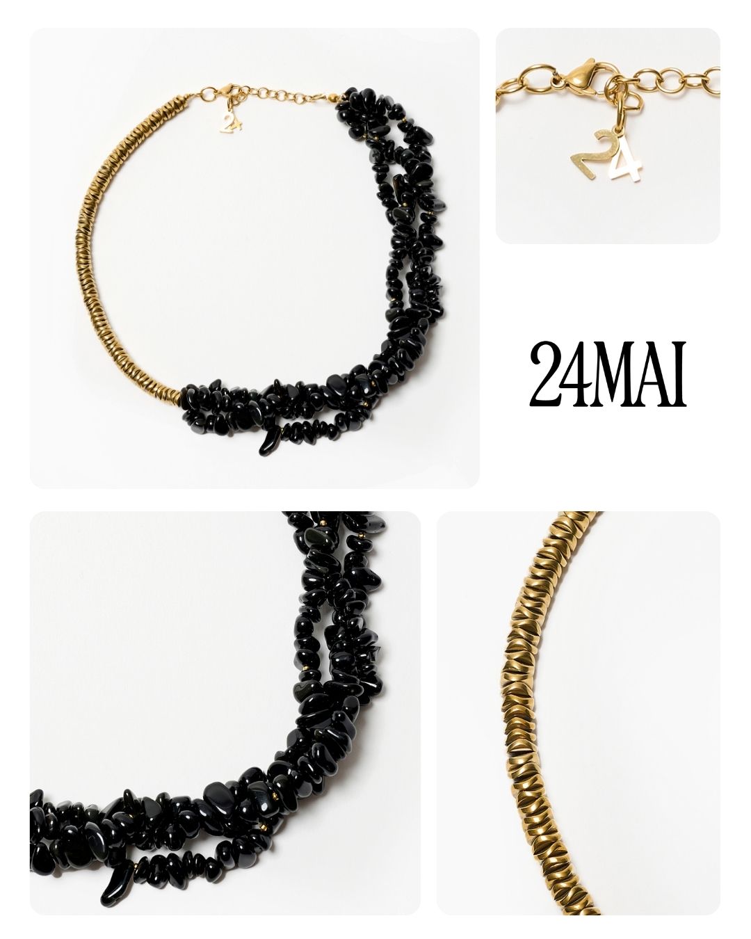 #3 Collier obsidienne noir et doré