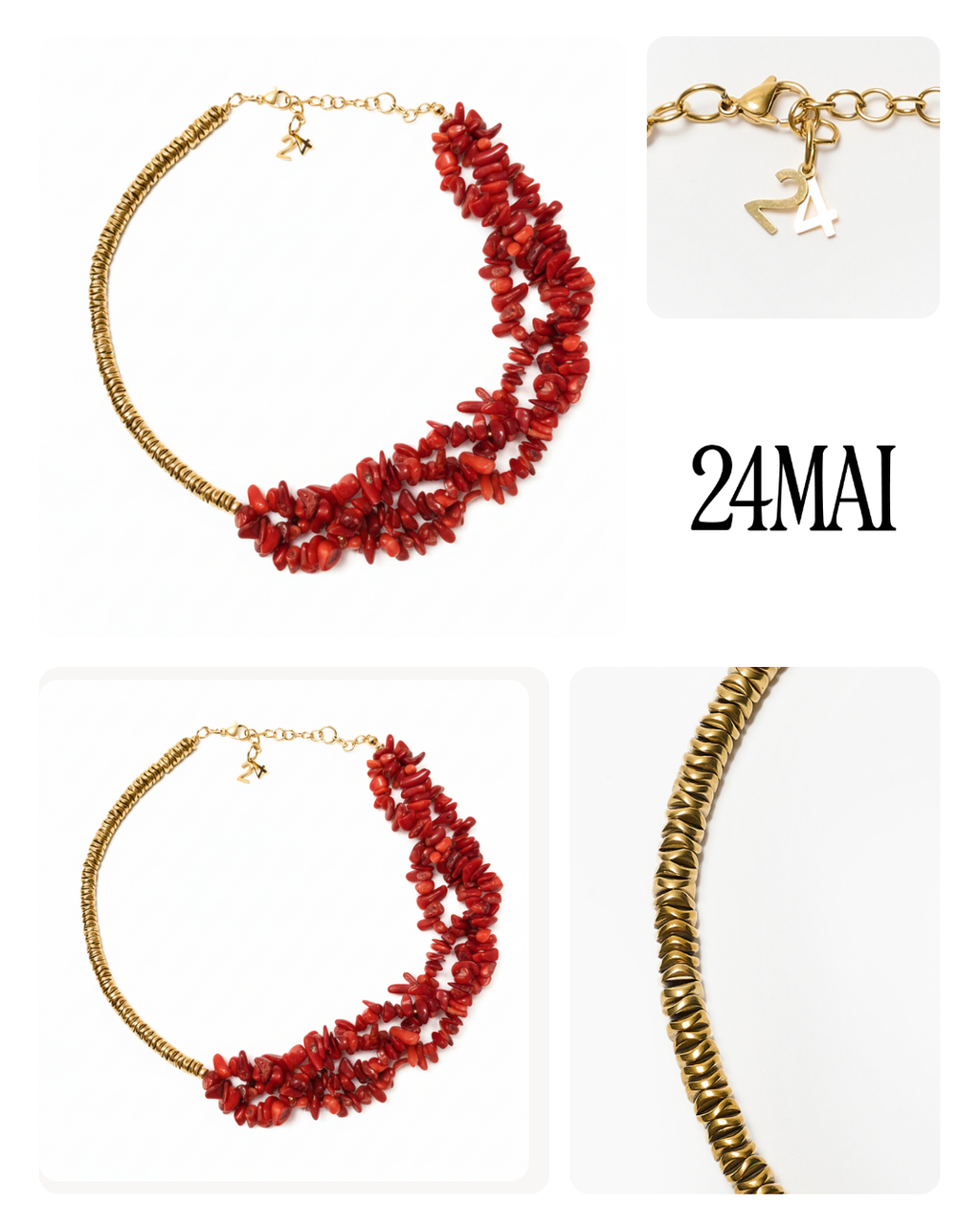 #8 Collier corail rouge et doré